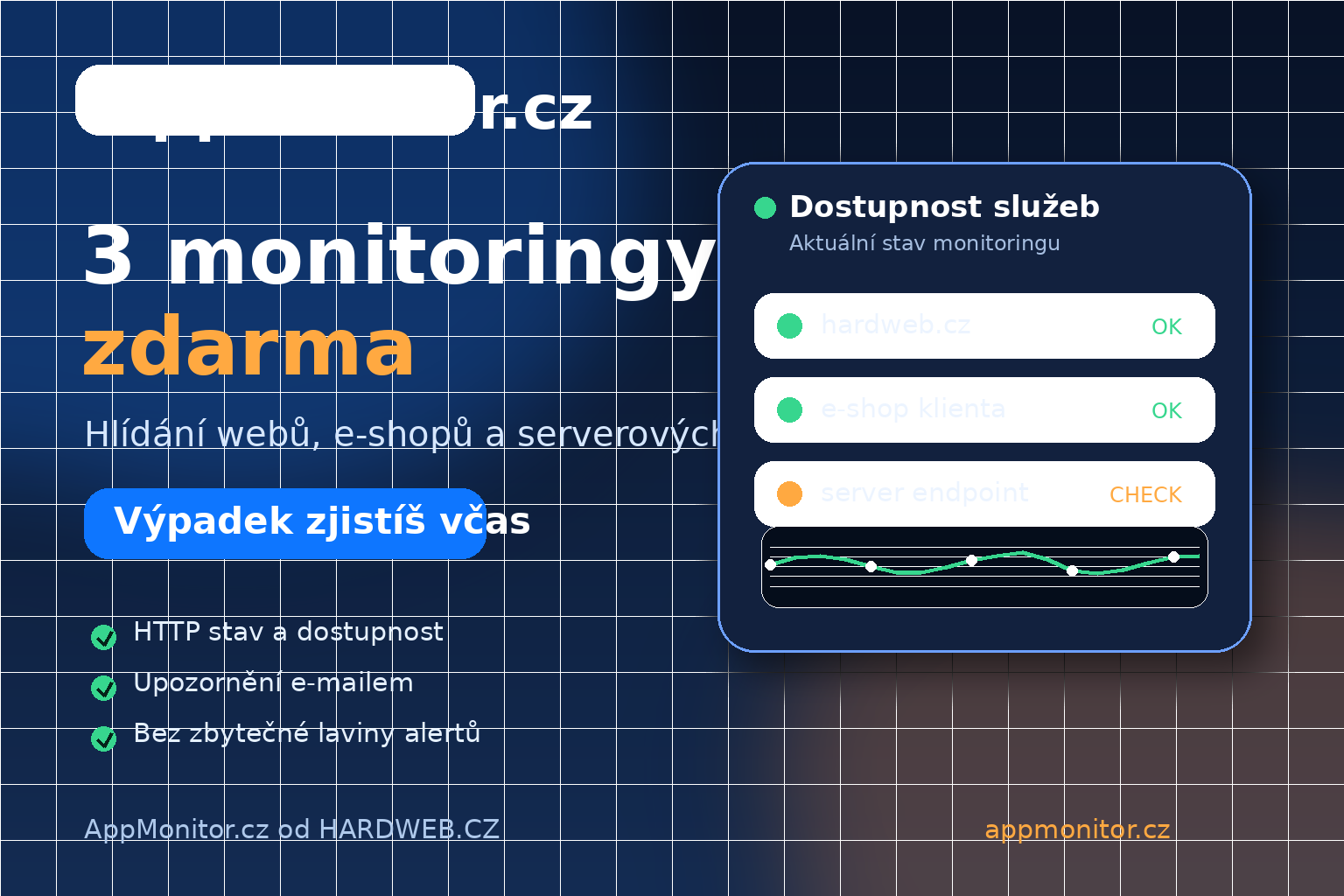 AppMonitor.cz: jednoduché hlídání webů, e-shopů a služeb. První 3 monitoringy zdarma