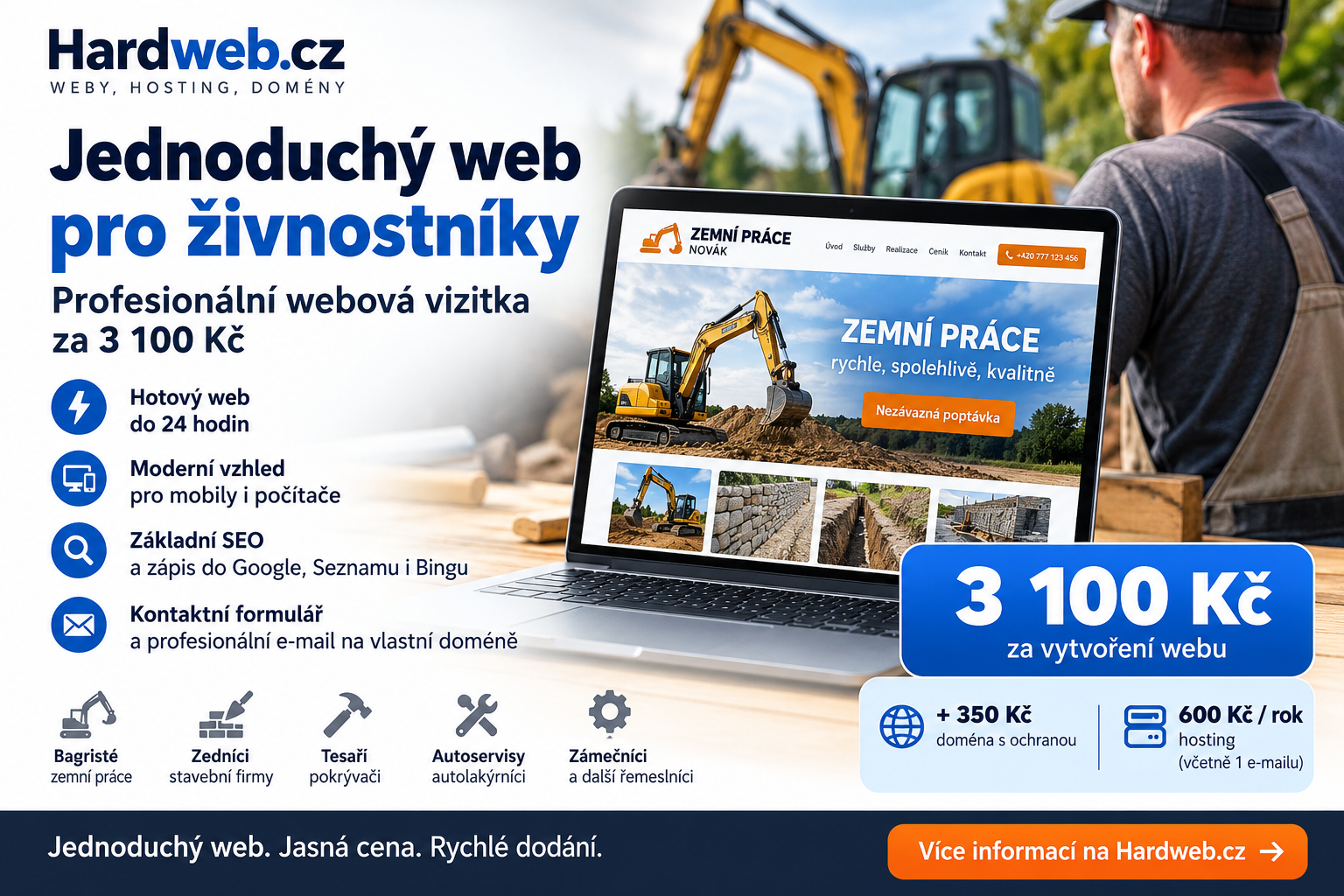 Uvolnila se nám kapacita: jednoduchý profesionální web pro živnostníky za 3 100 Kč | Hardweb.cz